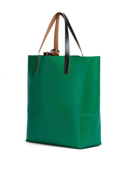 Leder shopper handtasche mit print Marni grün