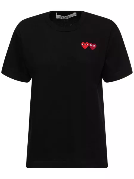 T-shirt med broderier i bomuld med hjertemønster Comme Des Garçons Play sort