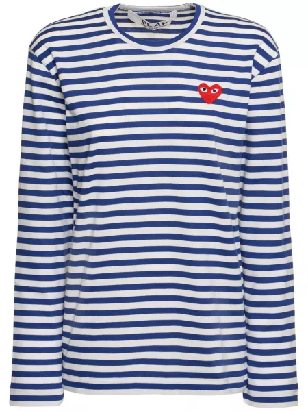 Stribet t-shirt i bomuld i jersey Comme Des Garçons Play blå