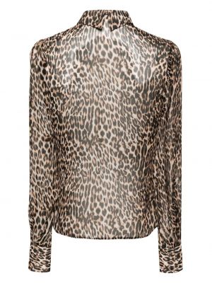 Chemise en soie à imprimé à imprimé léopard Styland marron