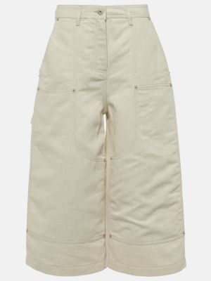 Pamučne lanene culotte hlače visoki struk Loewe bijela