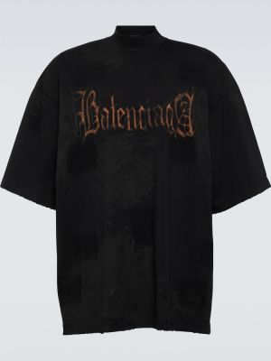 T-shirt di cotone di cotone in jersey Balenciaga nero