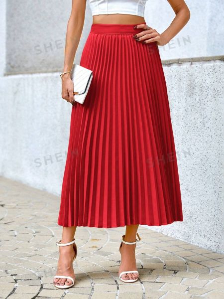 Плиссированная однотонная юбка Shein красная