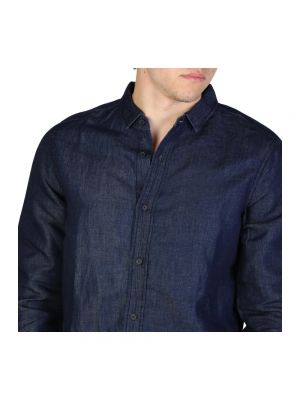 Camisa de lino de algodón Armani Exchange azul