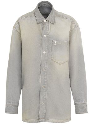 Bavlnená rifľová košeľa Ami Paris sivá