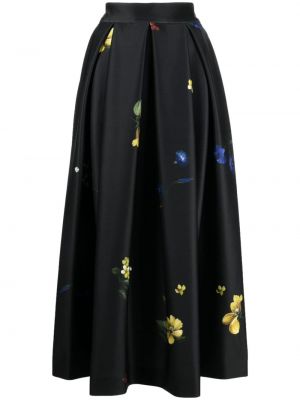 Midi suknja s cvjetnim printom s printom od jersey Elie Saab crna
