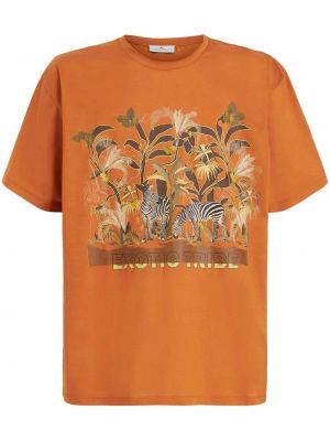 Памучна тениска с принт Etro оранжево