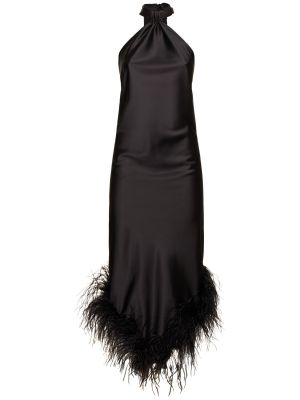 Satynowa sukienka midi w piórka Giuseppe Di Morabito czarna