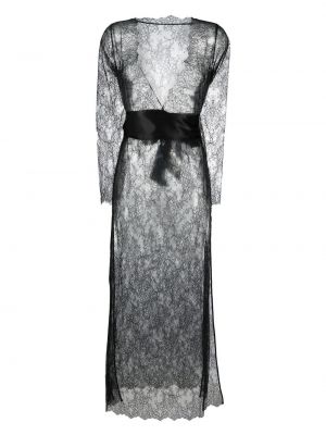 Obleka s cvetličnim vzorcem s čipko Maison Close črna