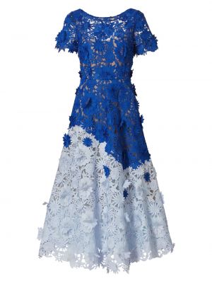 Кружевное платье миди Marchesa Notte синее