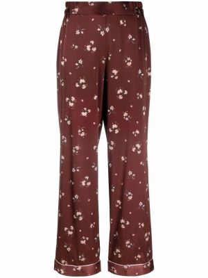 Pantalones de seda de flores con estampado Roses & Lace marrón