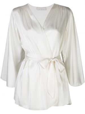 Jedwabna sukienka z dekoltem w serek relaxed fit Fleur Du Mal - biały