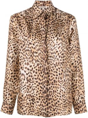 Копринена риза с принт с леопардов принт Roberto Cavalli