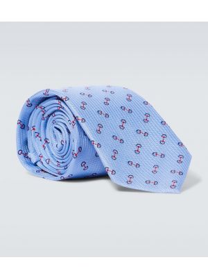 Žakardinis šilkinis kaklaraištis Gucci mėlyna