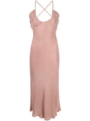 Sukienka midi bez rękawów z wiskozy z okrągłym dekoltem Suboo - różowy