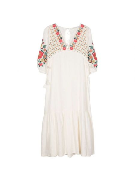 Haftowana sukienka w kwiatki z dekoltem w serek Louise Misha biała