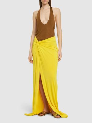 Saténové dlouhá sukně Ralph Lauren Collection žluté