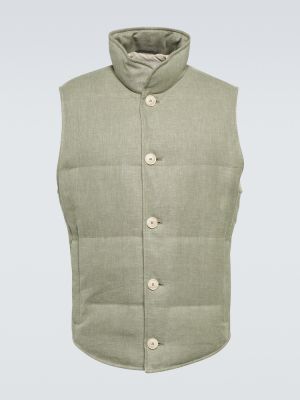 Hedvábná lněná vlněná vesta Brunello Cucinelli zelená