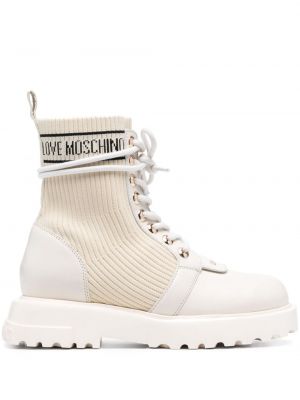 Kožené kotníkové boty s potiskem Love Moschino bílé
