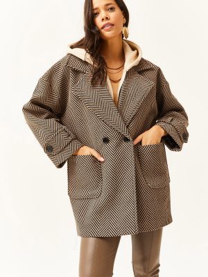 Oversize палто с джобове с десен рибена кост Olalook
