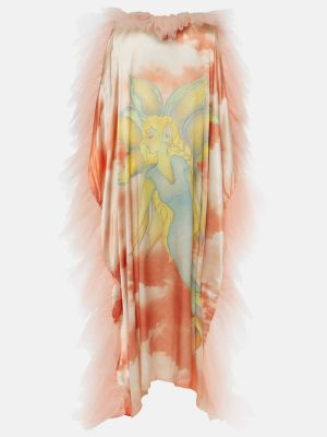 Jedwabna sukienka długa z nadrukiem tiulowa Rodarte różowa