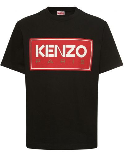 Памучна тениска с принт от джърси Kenzo Paris черно