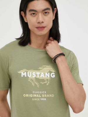 Bavlněné tričko s potiskem Mustang zelené