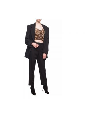 Top di seta con stampa leopardato Dolce & Gabbana marrone