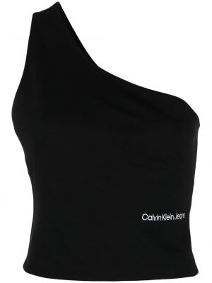 Crop top z vezenjem Calvin Klein črna
