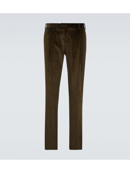 Ravne hlače iz rebrastega žameta Lardini zelena