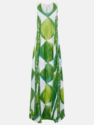 Sukienka długa z nadrukiem z siateczką Pucci zielona