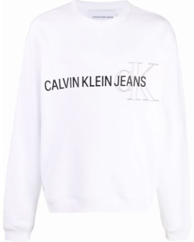 Bluza dresowa z printem Calvin Klein Jeans, biały