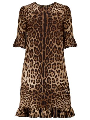 Midi šaty s potlačou s leopardím vzorom Dolce&gabbana hnedá