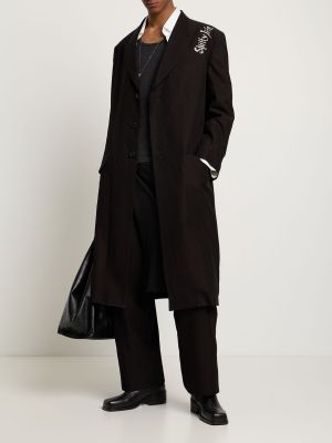 Haftowany płaszcz bawełniany Yohji Yamamoto czarny