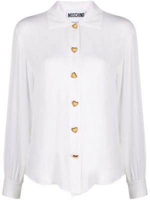 Svilena srajca z gumbi z vzorcem srca Moschino bela