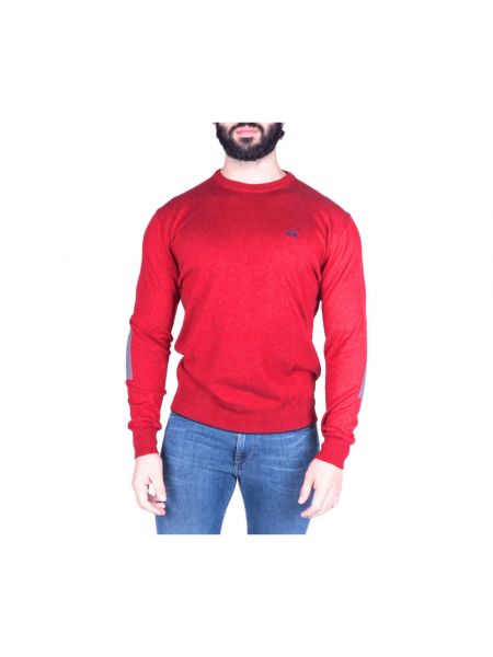 Haftowany sweter bawełniany La Martina czerwony