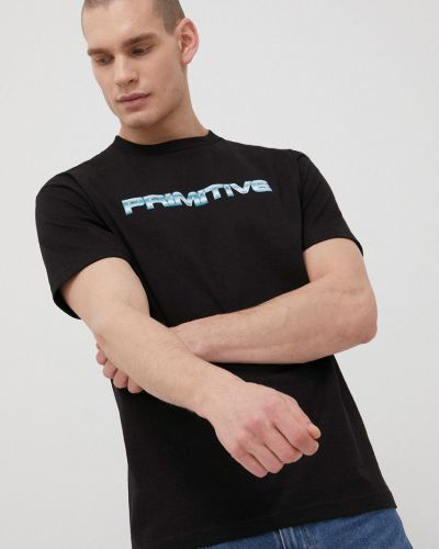 Bavlněné tričko s potiskem Primitive černé