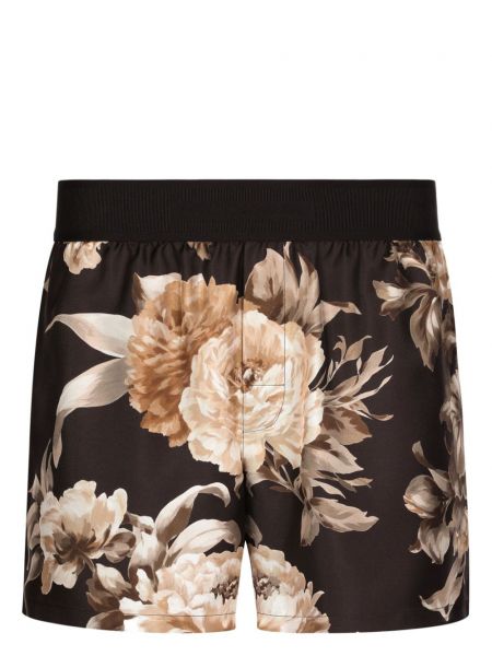 Svilene kratke hlače s cvjetnim printom s printom Dolce & Gabbana smeđa