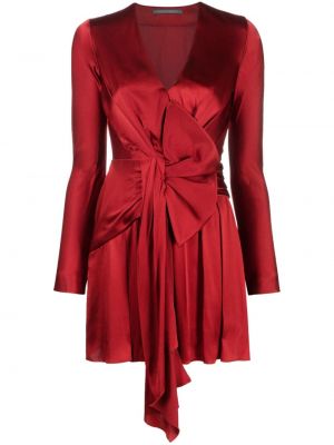 Plisované koktejlkové šaty s mašľou Alberta Ferretti červená
