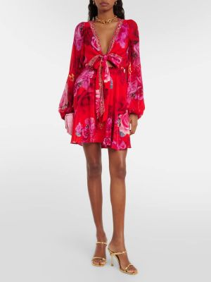 Květinové hedvábné šaty Camilla červené