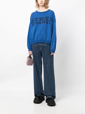 Raštuotas medvilninis džemperis Chanel Pre-owned mėlyna