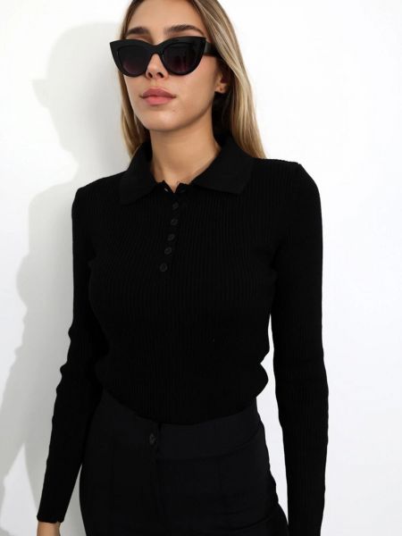 Плетена блуза с копчета от рипсено кадифе Laluvia черно