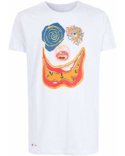 Bombažna majica s potiskom z abstraktnimi vzorci Amir Slama bela