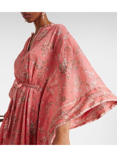 Βαμβακερή μεταξωτή μάξι φόρεμα με σχέδιο Isabel Marant ροζ