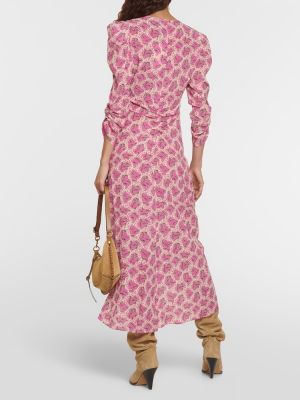 Hodvábne midi šaty s potlačou Isabel Marant ružová