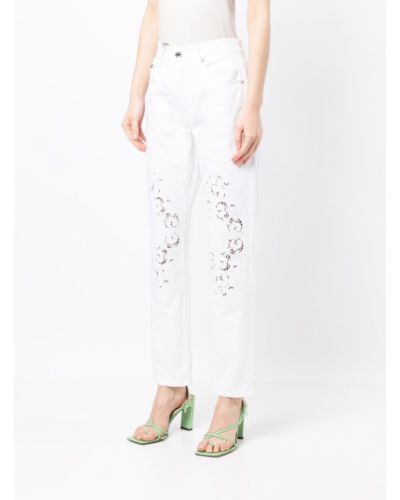 Krajkové rovné kalhoty Dolce & Gabbana bílé