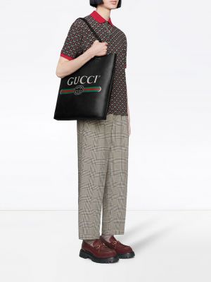 Dabīgās ādas shopper soma ar apdruku Gucci melns
