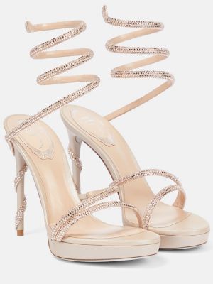 Sandali di pelle con cristalli René Caovilla beige
