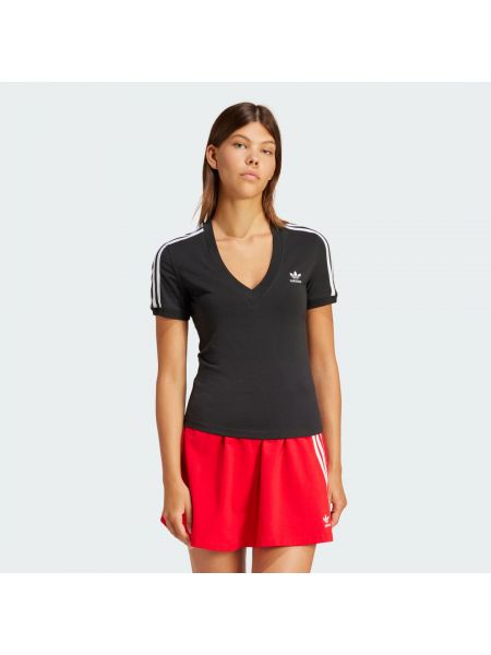 Koszulka w paski z dekoltem w serek slim fit Adidas Originals czarna