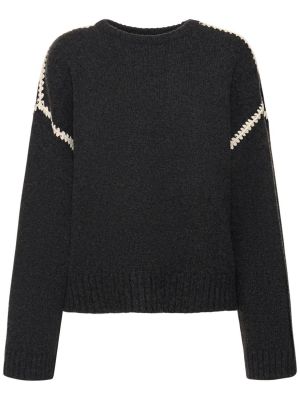 Kašmírový vlněný svetr s výšivkou Totême šedý